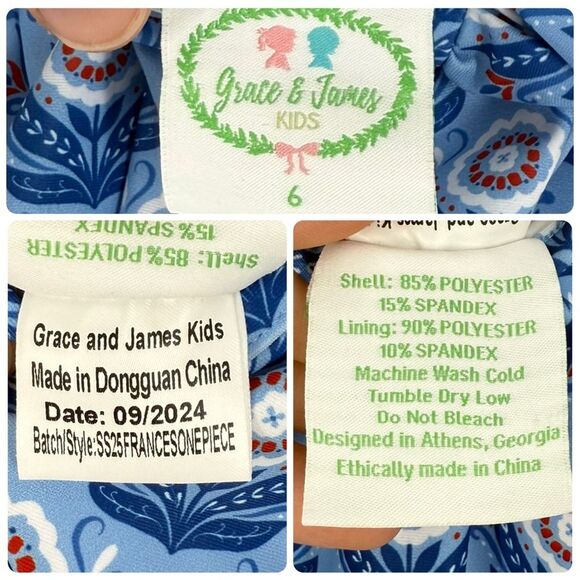 Grace & James Kids Frances One Piece Ruffle Trim Swimsuit in Blue | Size 6 - Picture 7 of 9